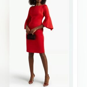 Badgley Mischka Red Dress Flare Sleeve Valentine Date Night Size 4 Woman Dress